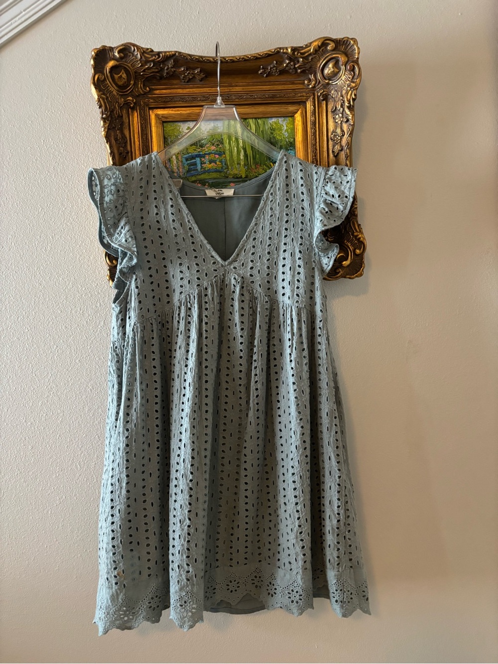 entro Sage Green Eyelet Mini Dress